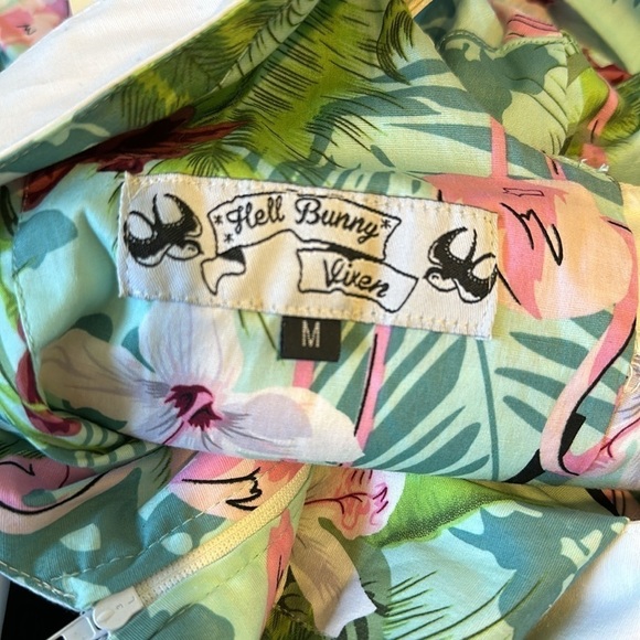 Vintage Hell Bunny Vixen Flamingo Tropical Print  Dress Womens M Floral Cotton - Picture 5 of 6